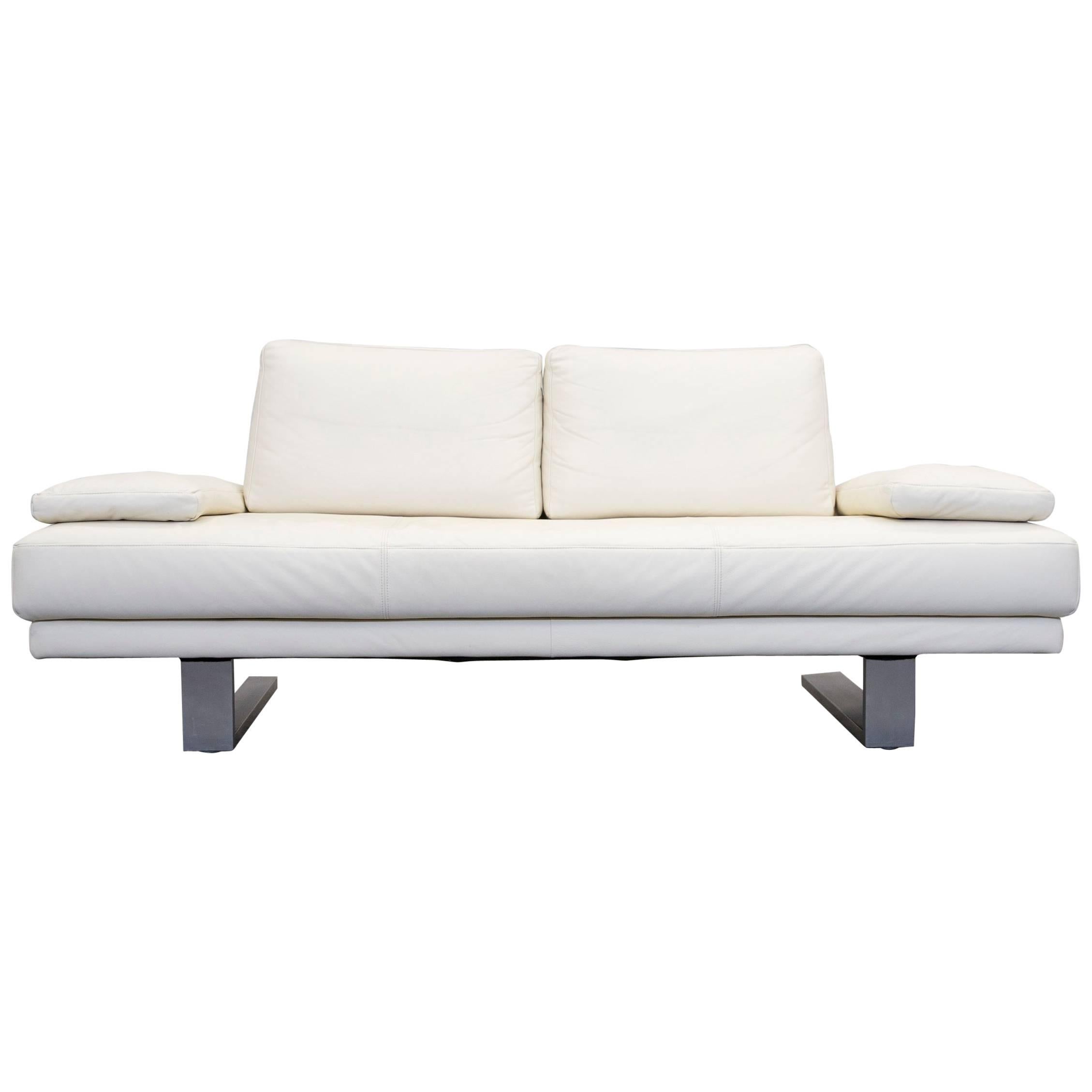 Rolf Benz 6600 Leather Sofa Cream White Two-Seat Modern For Sale