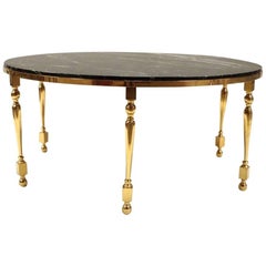 Large Round Gilt Bronze and Black Marble-Top Coffee Table