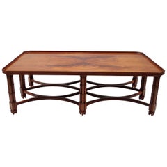 Vintage Large English Style Mahogany Coffee Table with Bambou Style Legs, 1980 Period