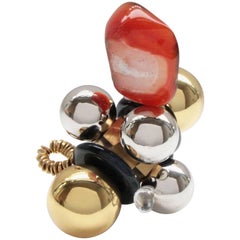 Roso Contemporary Red Agate Onyx Stone Brass Nickel Paperweight Sculpture Object