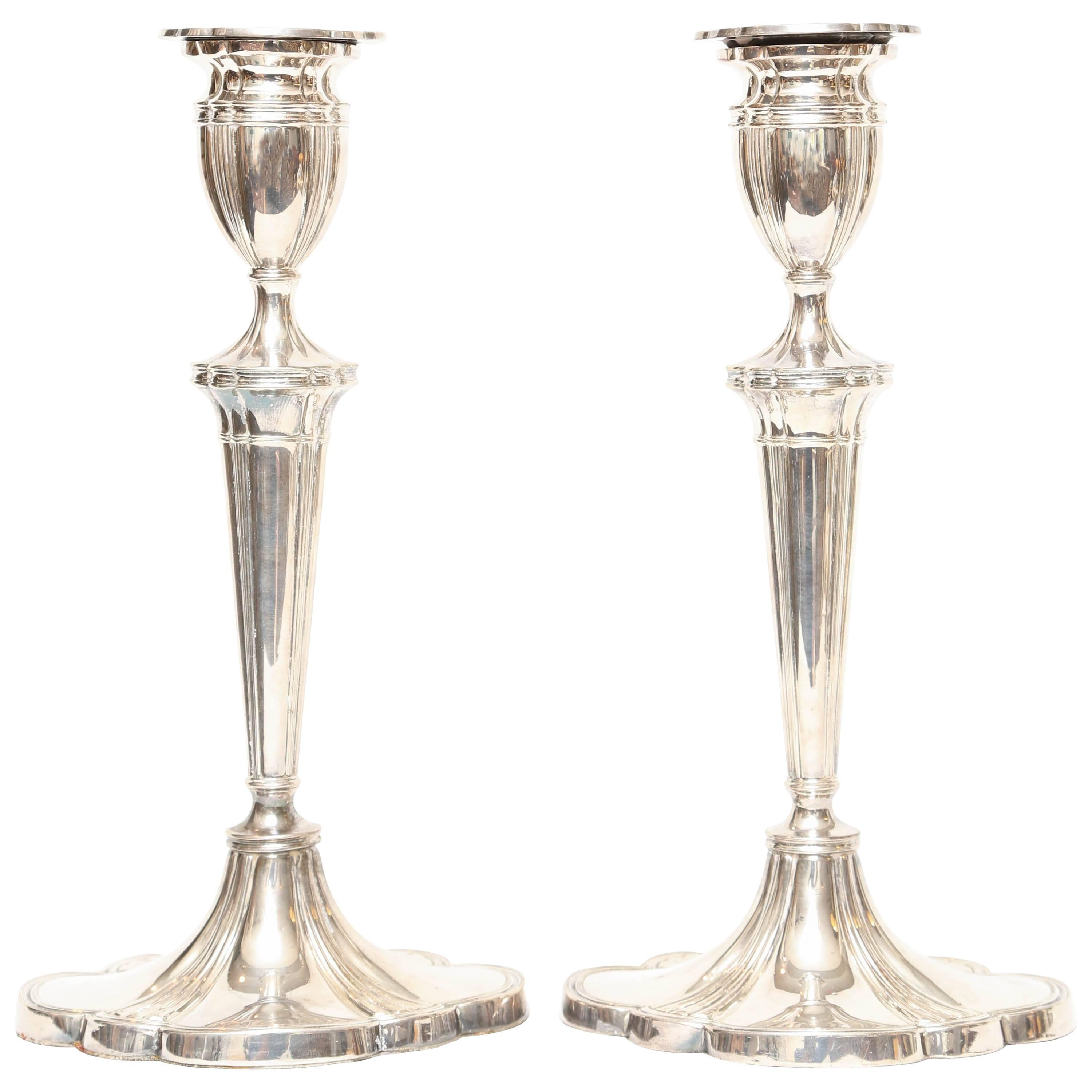 Pair of Tall English Sterling Candlesticks