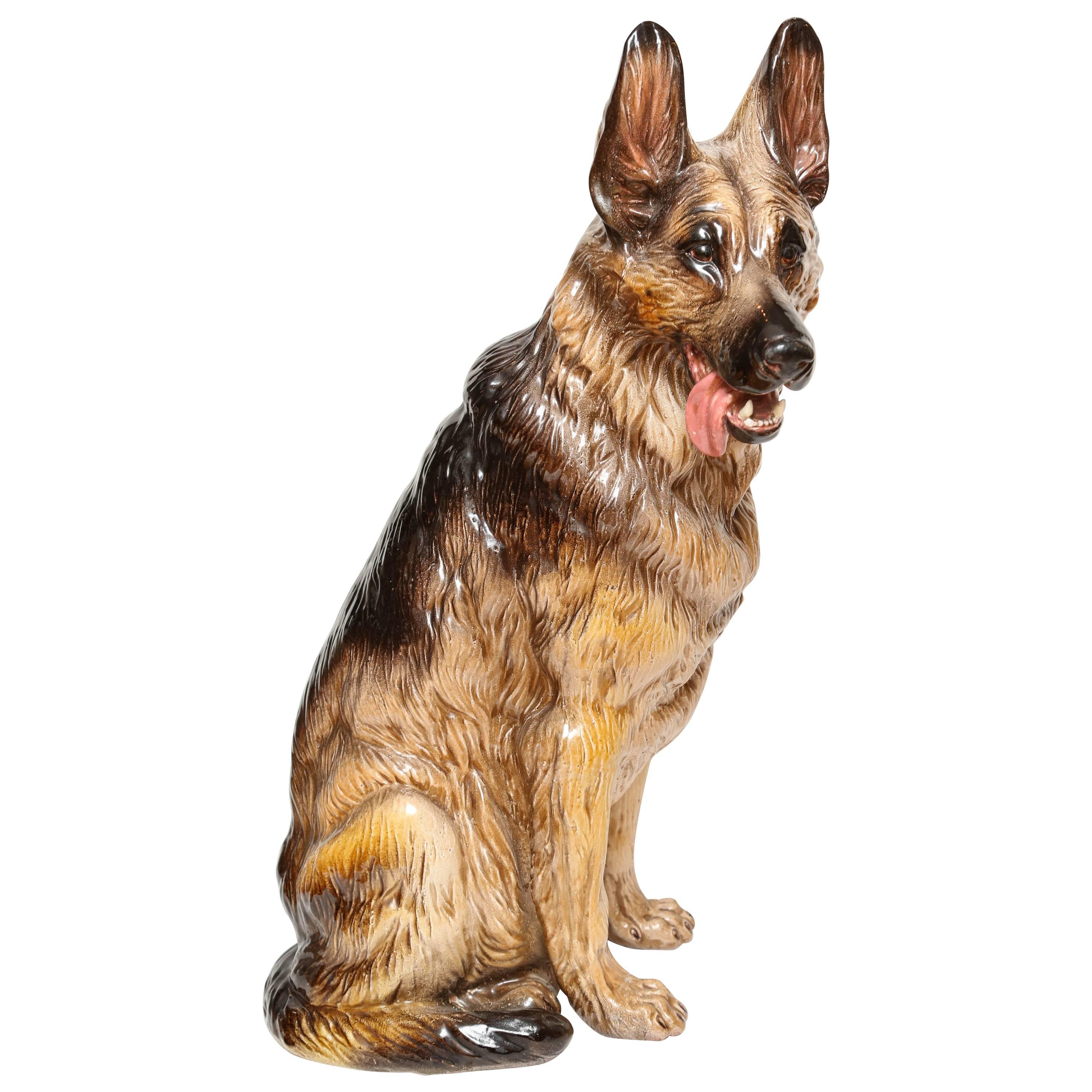 Terra Cotta Lifesize German Shepherd Dog Sculpture