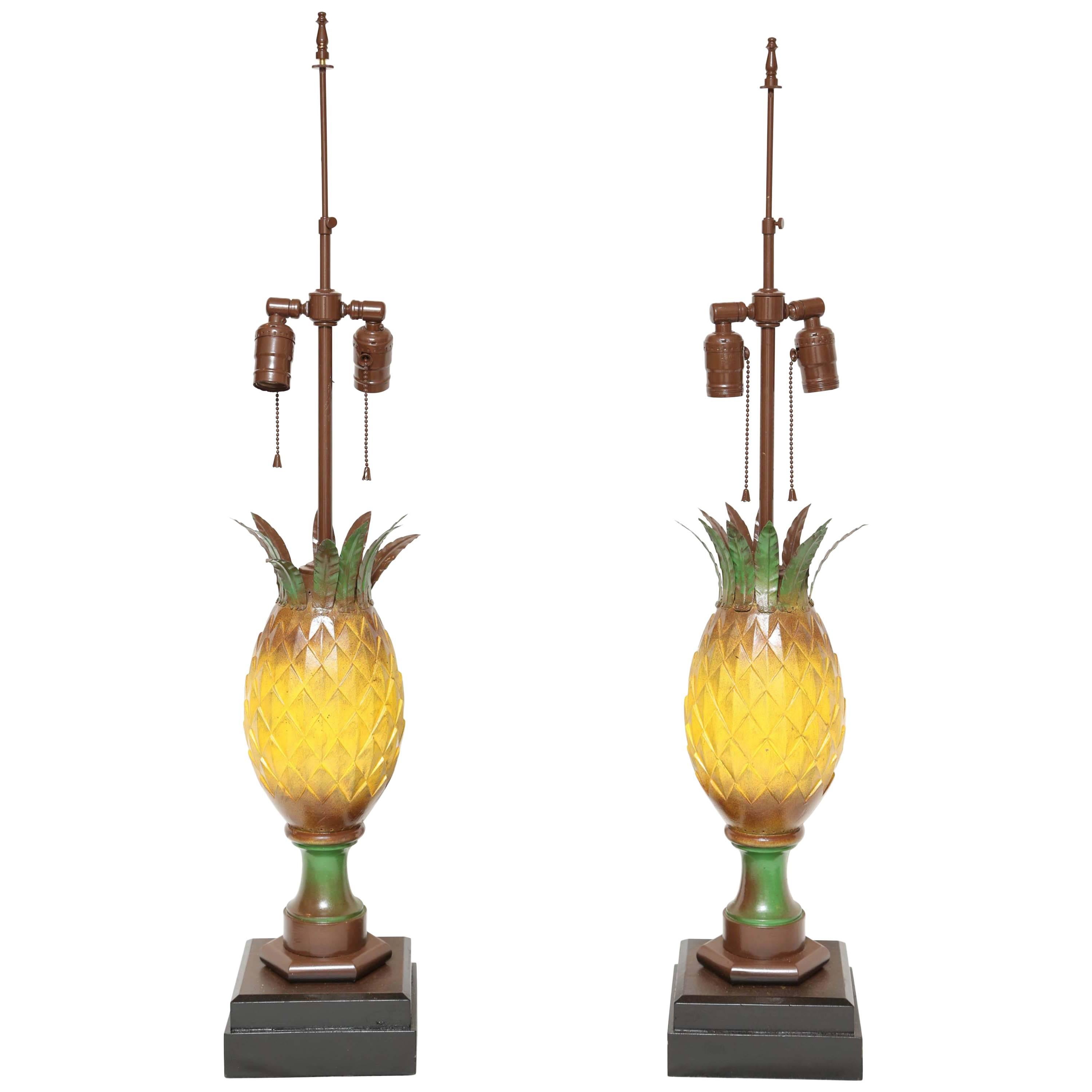 Pair of Tole Appointed Pineapple Table Lamps For Sale