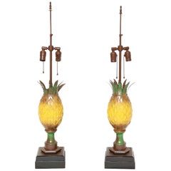 Antique Pair of Tole Appointed Pineapple Table Lamps