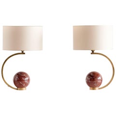 Pair of Giovanni Banci Brass Table Lamps with Marble Spheres, Florence, 1970s