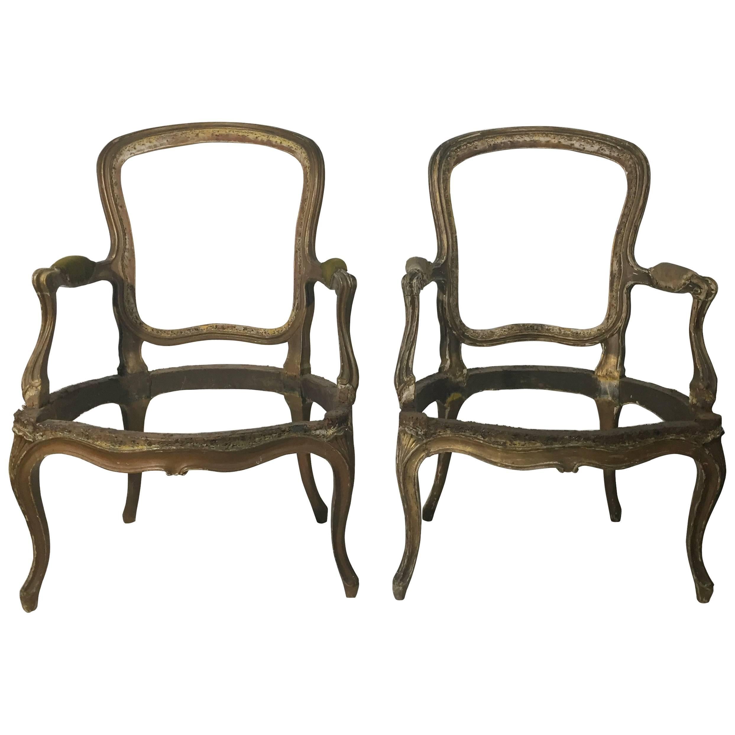 Pair of 18th Century Louis XV Period Fauteuil Armchairs for Restoration For Sale