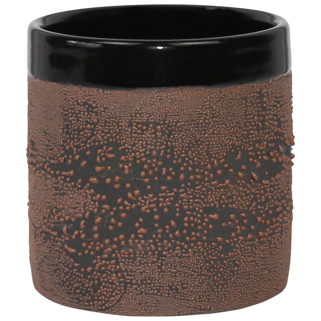Contemporary Black Ceramic with Brown Dew Glaze Cup, Handmade For Sale