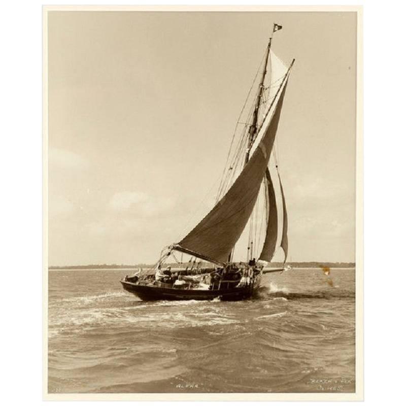 Yacht Alpha, Early Silver Photographic Print by Beken of Cowes For Sale