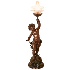 Antique Bronze Lamp of a Cherub or Putti after Ernest Justin Ferrand