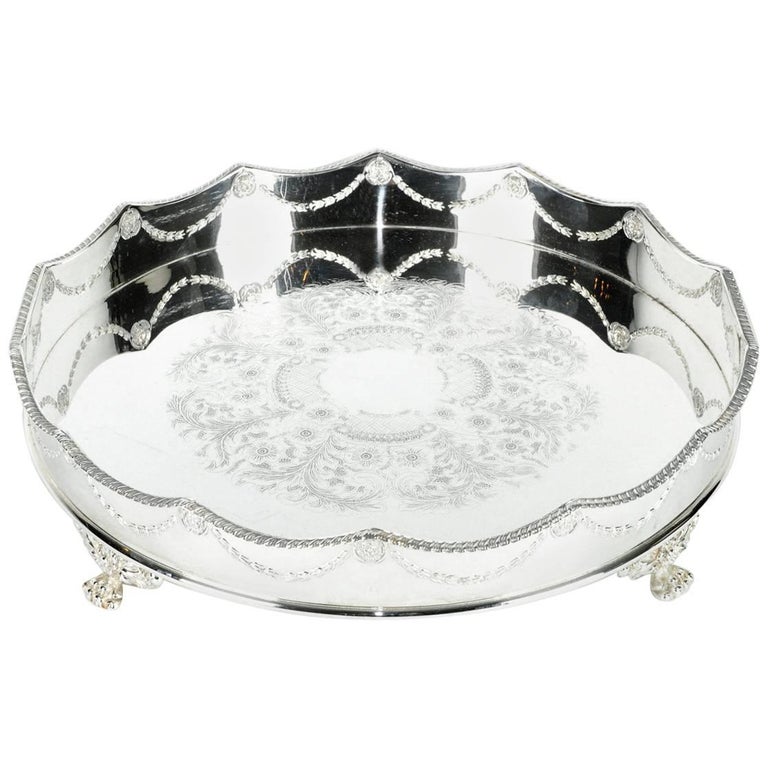 Superb English Silver Plated Lazy Susan Serving Tray For Sale at 1stdibs