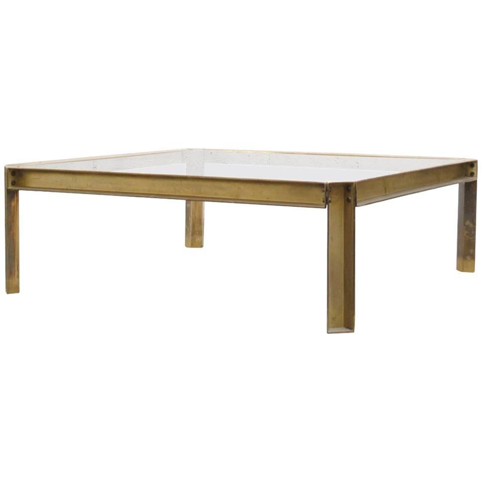Giant Peter Ghyczy T09 Brass and Glass Industrial Style Coffee Table