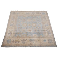 Light-Blue Square Oushak Area Rug