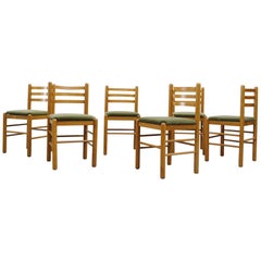 Ate Van Apeldoorn Ladder Back Dining Chairs in Olive Velvet