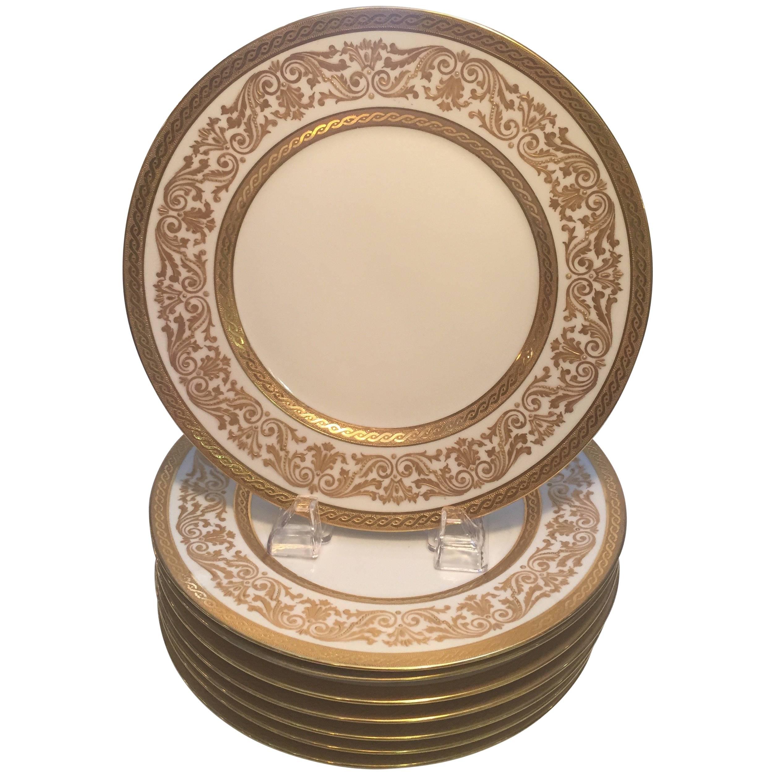 Set Eight French Gold Encrusted Service Dinner Plates