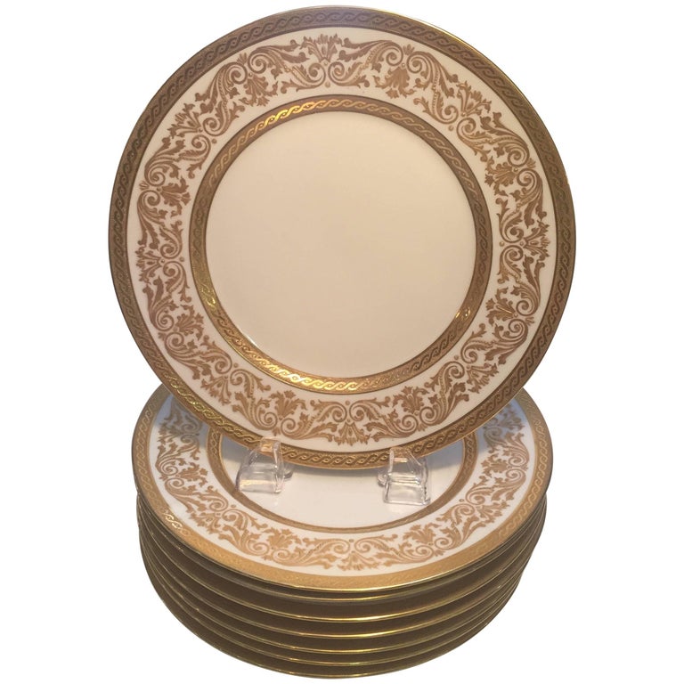Set Eight French Gold Encrusted Service Dinner Plates For Sale at 1stDibs