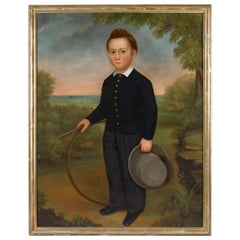 Antique Portrait of a Young Boy Holding a Hoop and a Hat