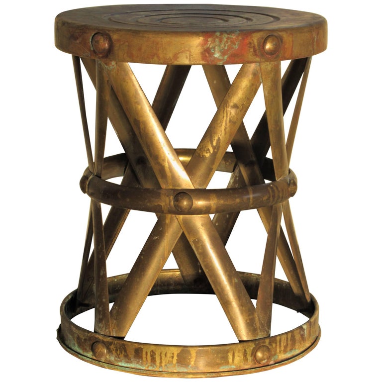 Brass X-Drum Stool Taboret at 1stDibs