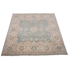 Green Square Oushak Rug with Beige Border