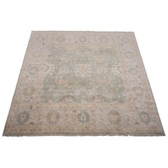 Light-Green Square Oushak Area Rug