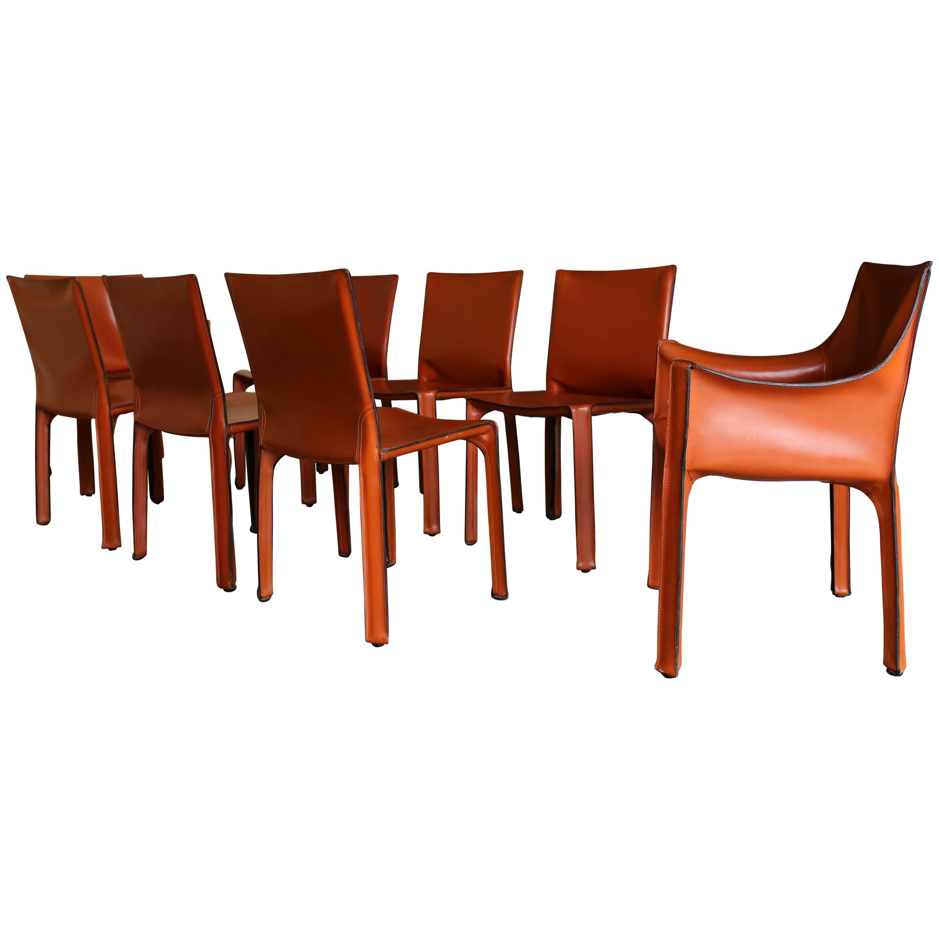 Set of Eight Mario Bellini Cab Dining Chairs for Cassina