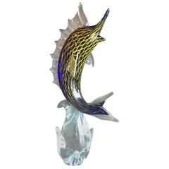 Sail Fish Art Glass Sculpture by Murano Glass, circa 1960s