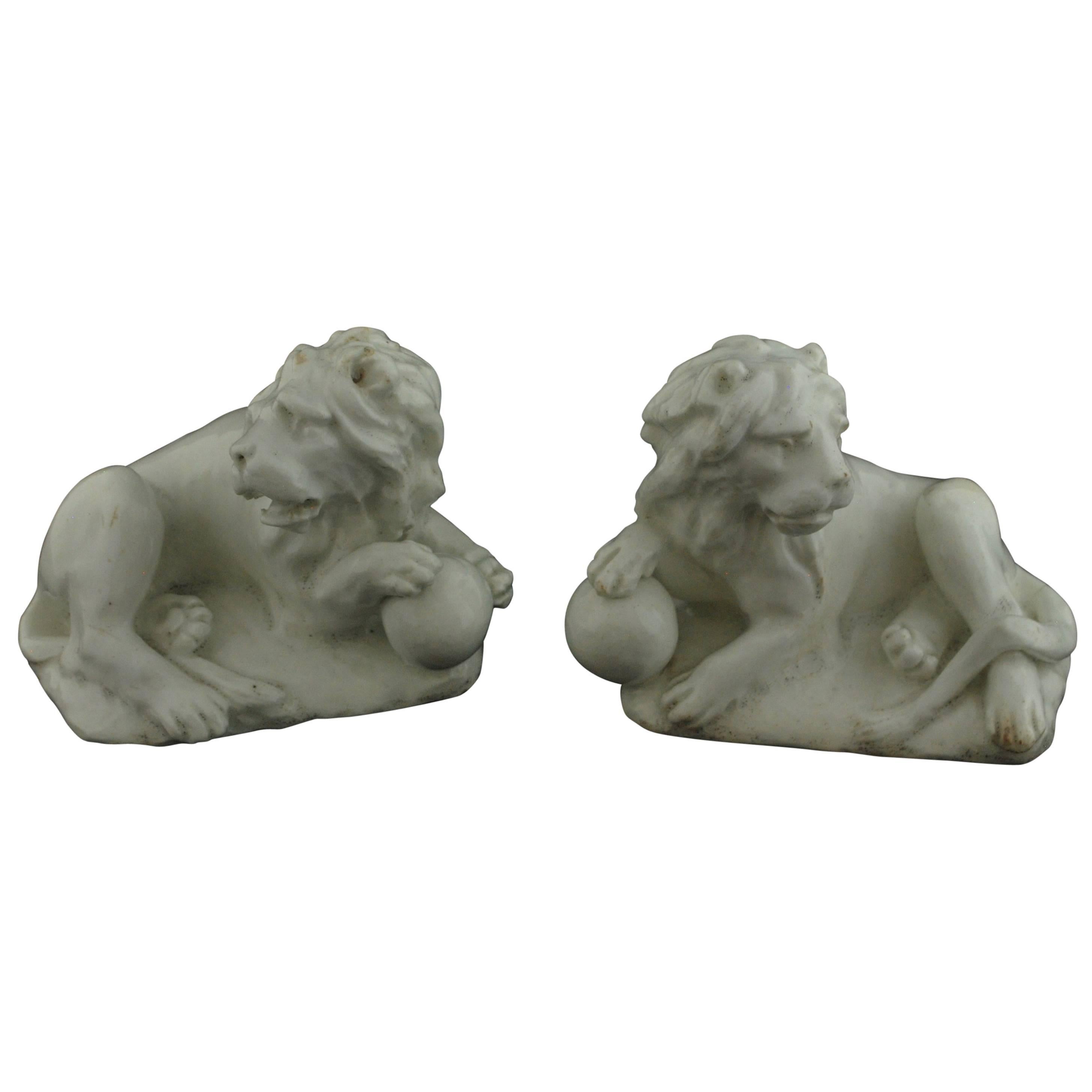 Pair of Lions. Bow Porcelain C1750 For Sale