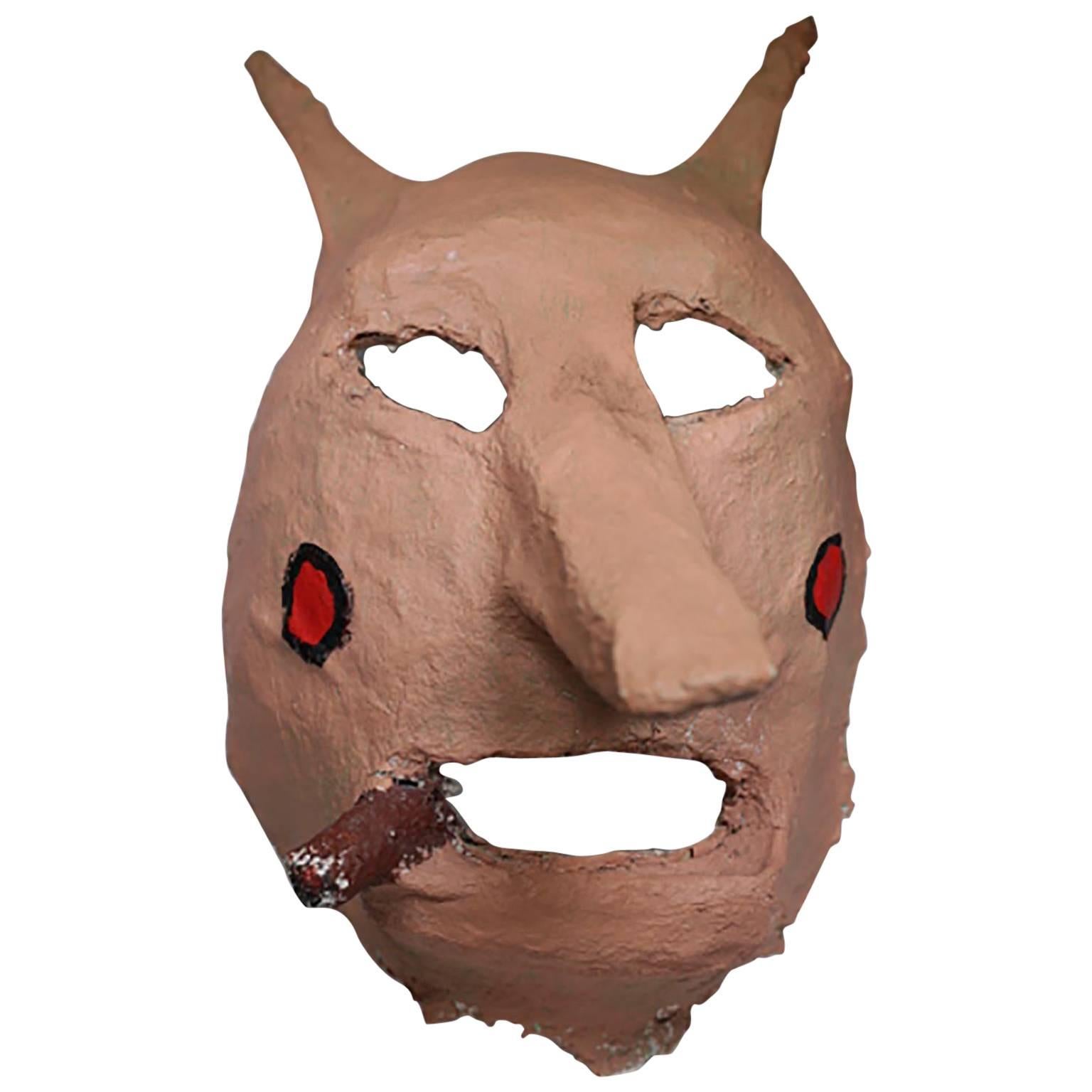 Midcentury Handmade Plaster Halloween Mask, circa 1960s
