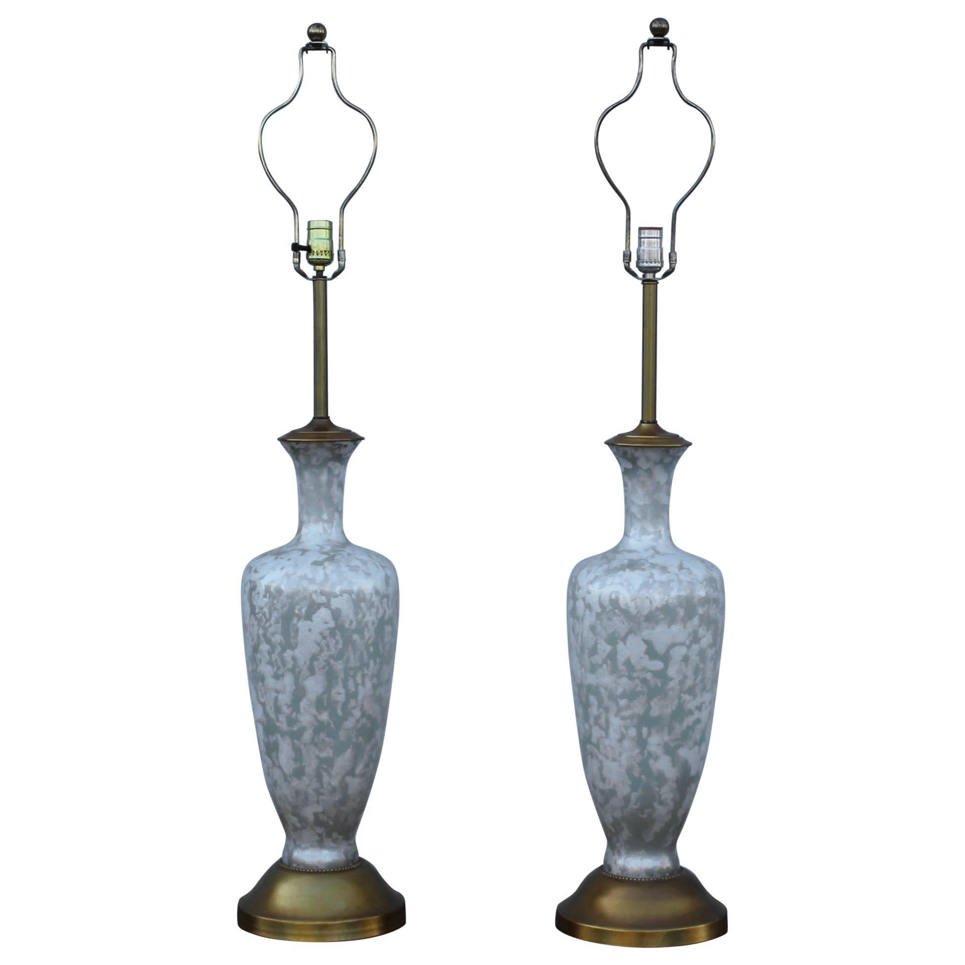 1950s Tall Glass and Gold Leaf Table Lamps For Sale