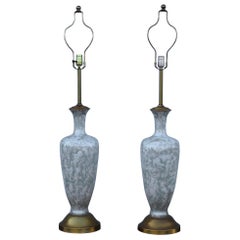 1950s Tall Glass and Gold Leaf Table Lamps