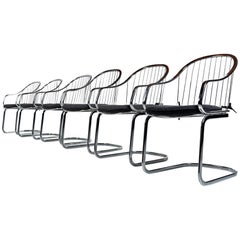 Gastone Rinaldi Style Chrome Wire Frame Dining Chairs Made in Italy, 1960s