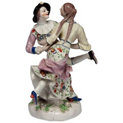 Antique Harlequin and Columbine Dancing, Commedia Dell'arte, Bow Porcelain C1754