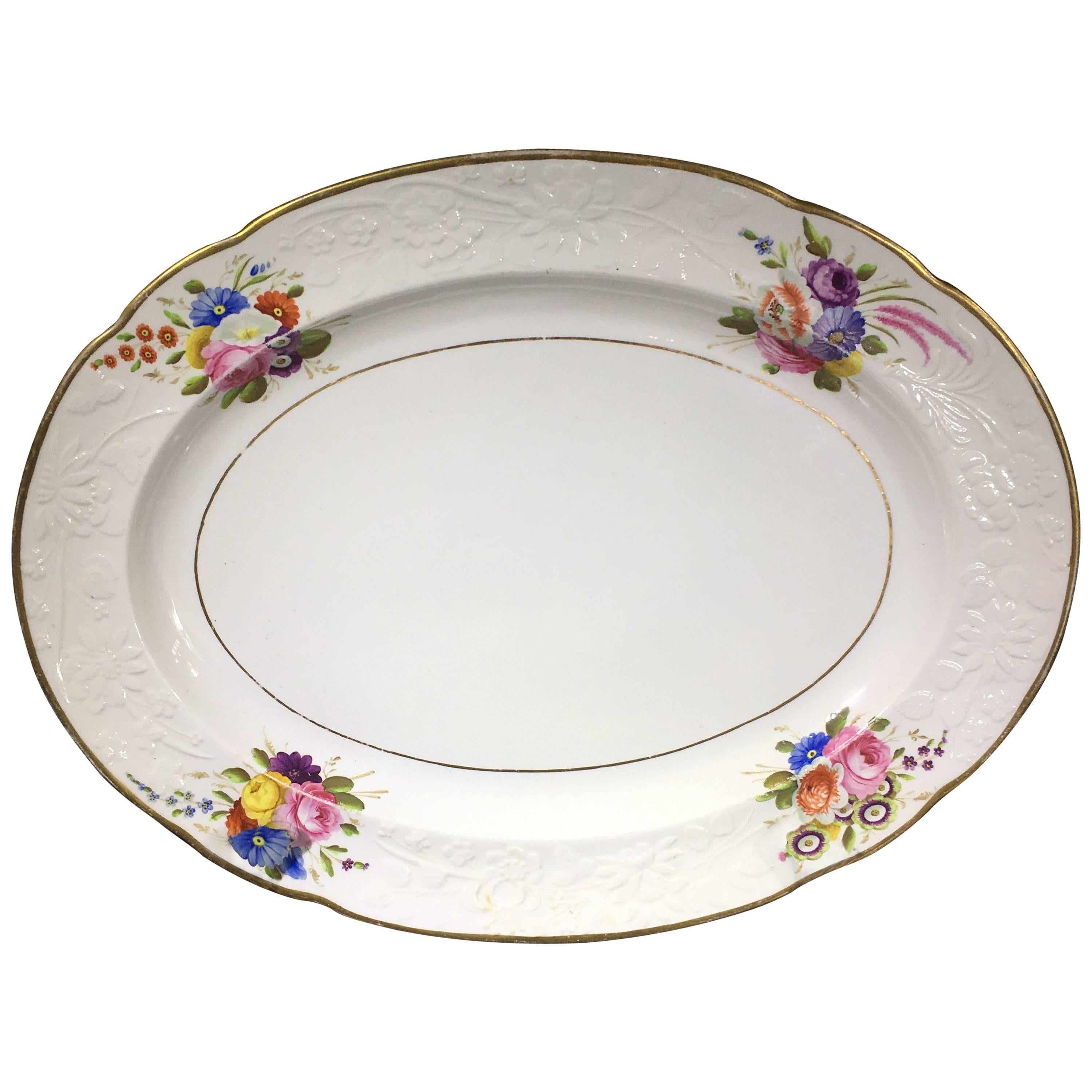 Spode Oval Platter, Moulded and Painted with Flowers Pat. 1943, circa 1815 For Sale