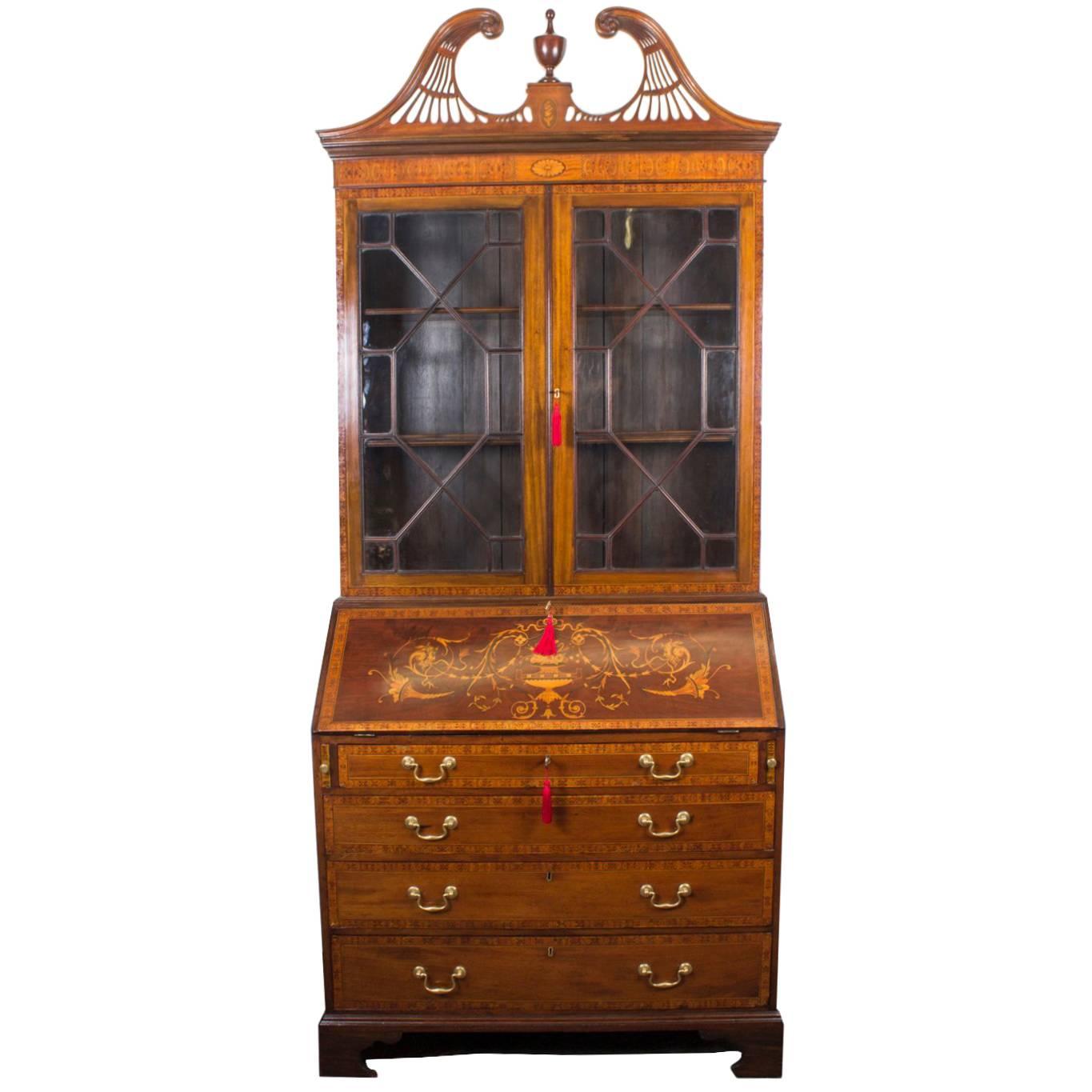 19th Century English Victorian Mahogany Bureau Bookcase For Sale