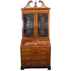 Antique 19th Century English Victorian Mahogany Bureau Bookcase