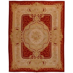 20th Century Beige and Red Silk Chinese Aubusson Rug, 2000