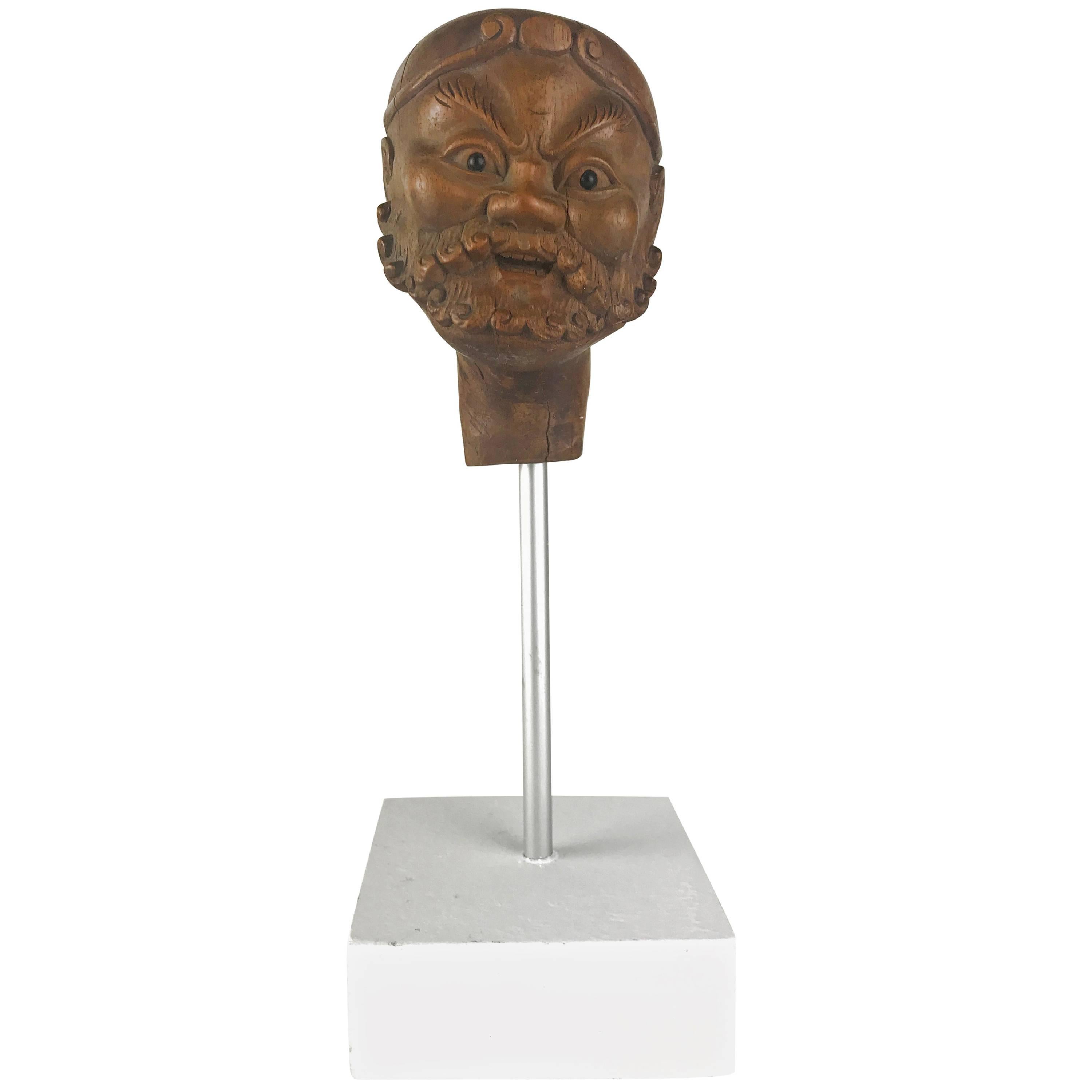 Chinese Head from a Puppet in the Form of a Buddhist Arhatt, 19th Century, No 2 For Sale