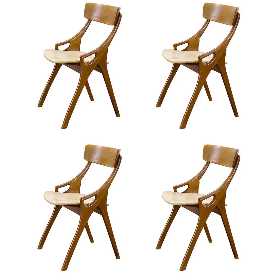 1950s Arne Hovmand Olsen Dining Chair for Mogens Kold, Set of Four For Sale