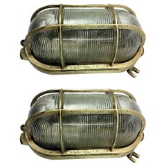 Pair of Swedish Mid-Century Modern Industrial Solid Brass Marine Sconces