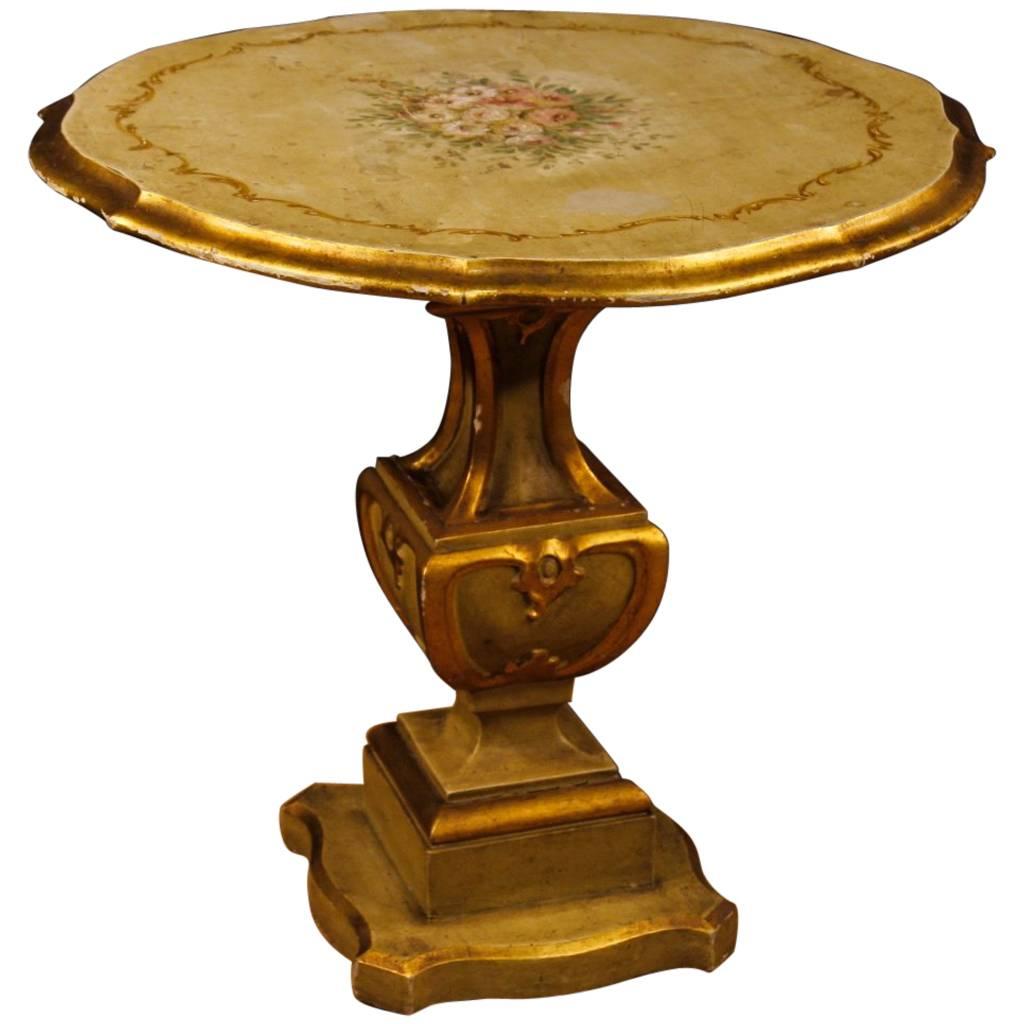 Lacquered, Gilt Italian Round Table in Wood, 20th Century