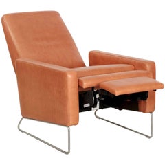 Ted Boerner for DWR Caramel-Brown Reclining Leather Lounge Chair on Steel Legs