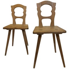 Antique Pair of Early Pine Moravian Side Chairs, Pennsylvania, circa 1780