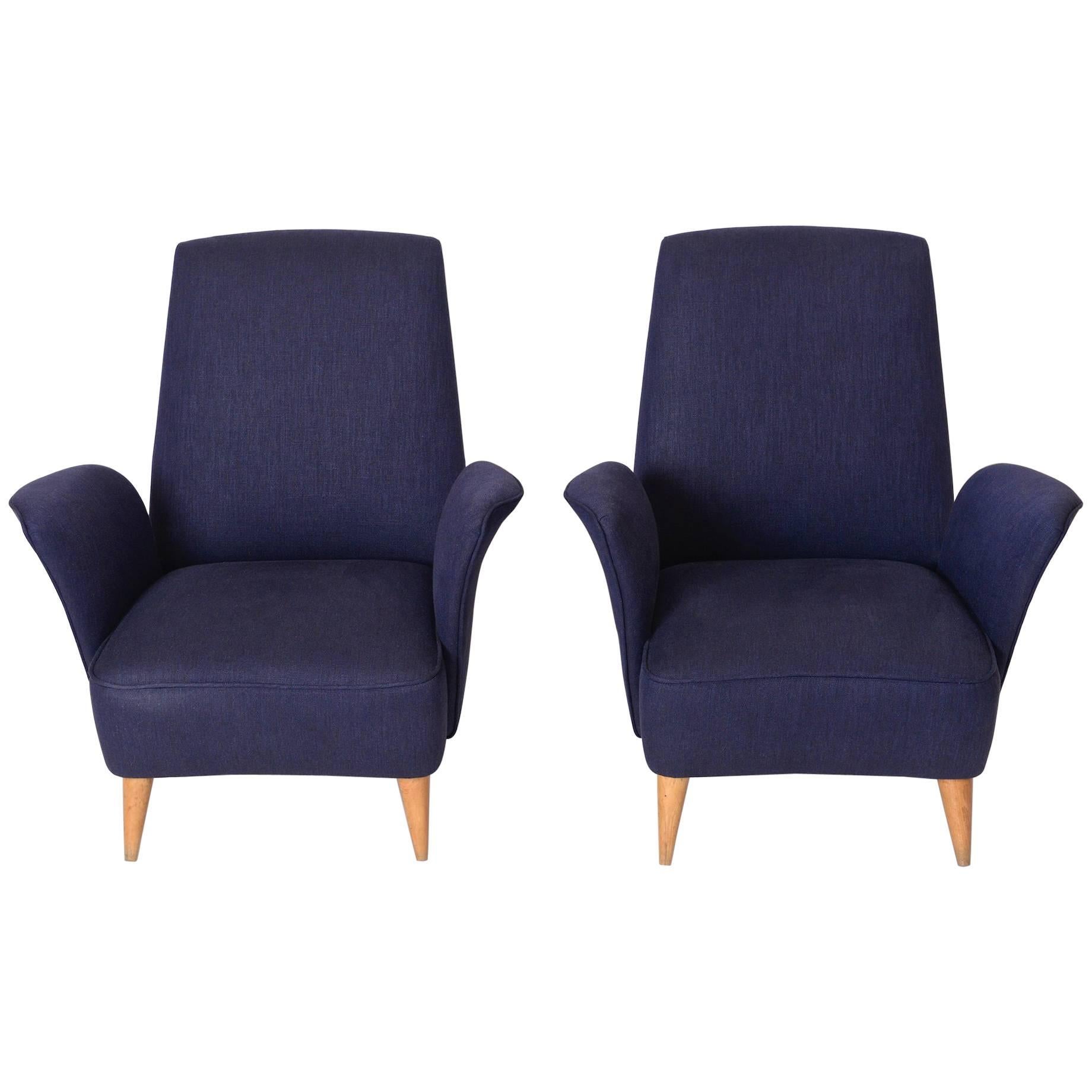 Pair of Mid-Century Italian Lounge Chairs in the Manner of Nino Zoncada, c.1950