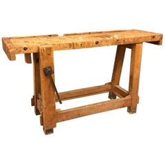 Antique French Industrial Workbench with Vice