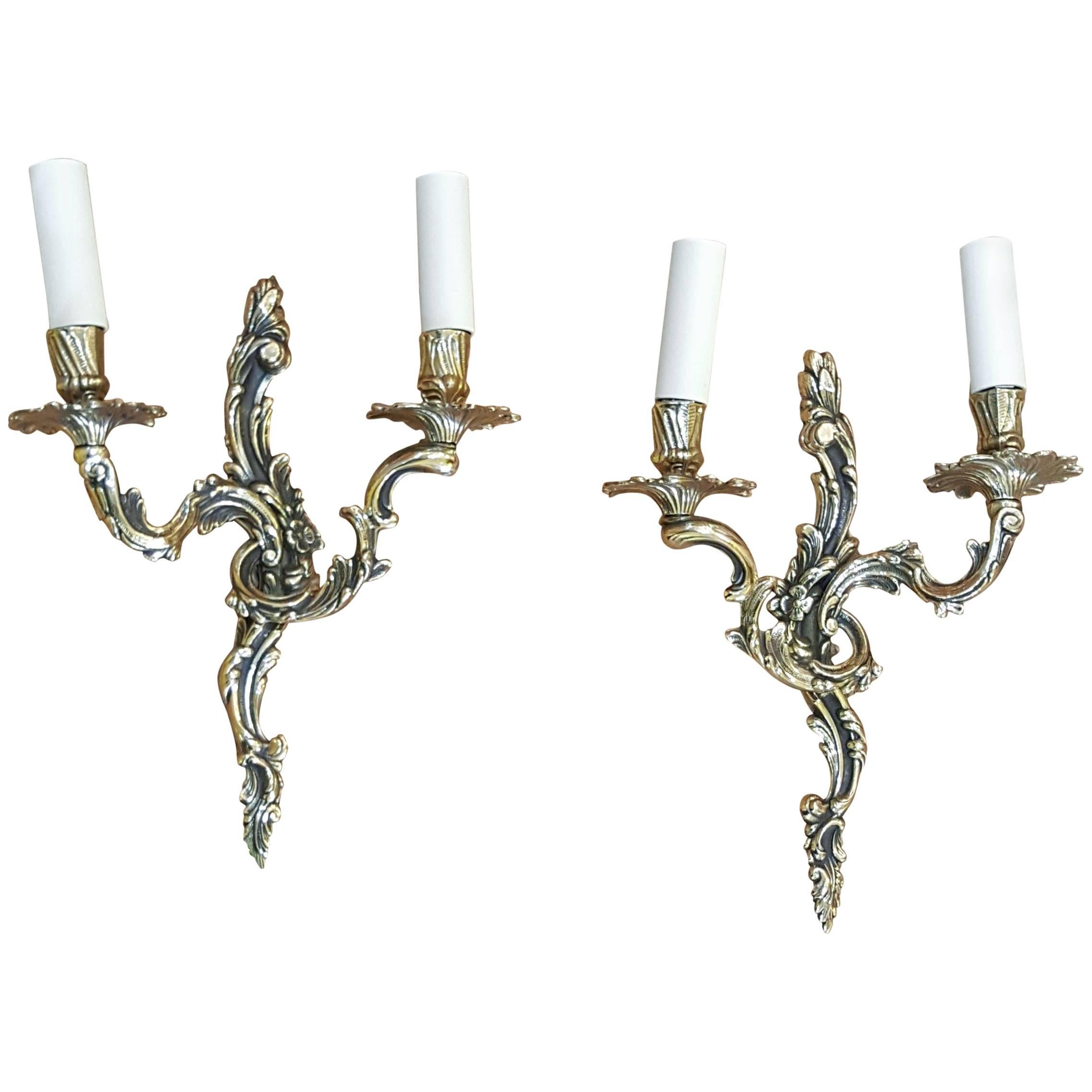 Pair of Edwardian Rococo Style Brass Wall Lights