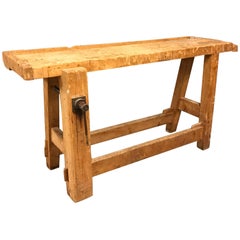 Antique French Industrial Workbench with Vice