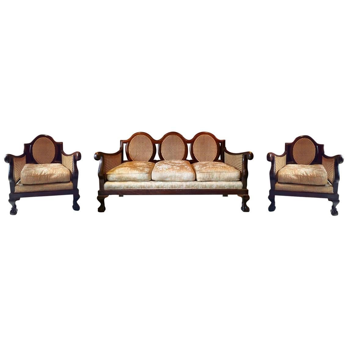 Antique Three-Piece Sofa Settee Suite Edwardian Bergere