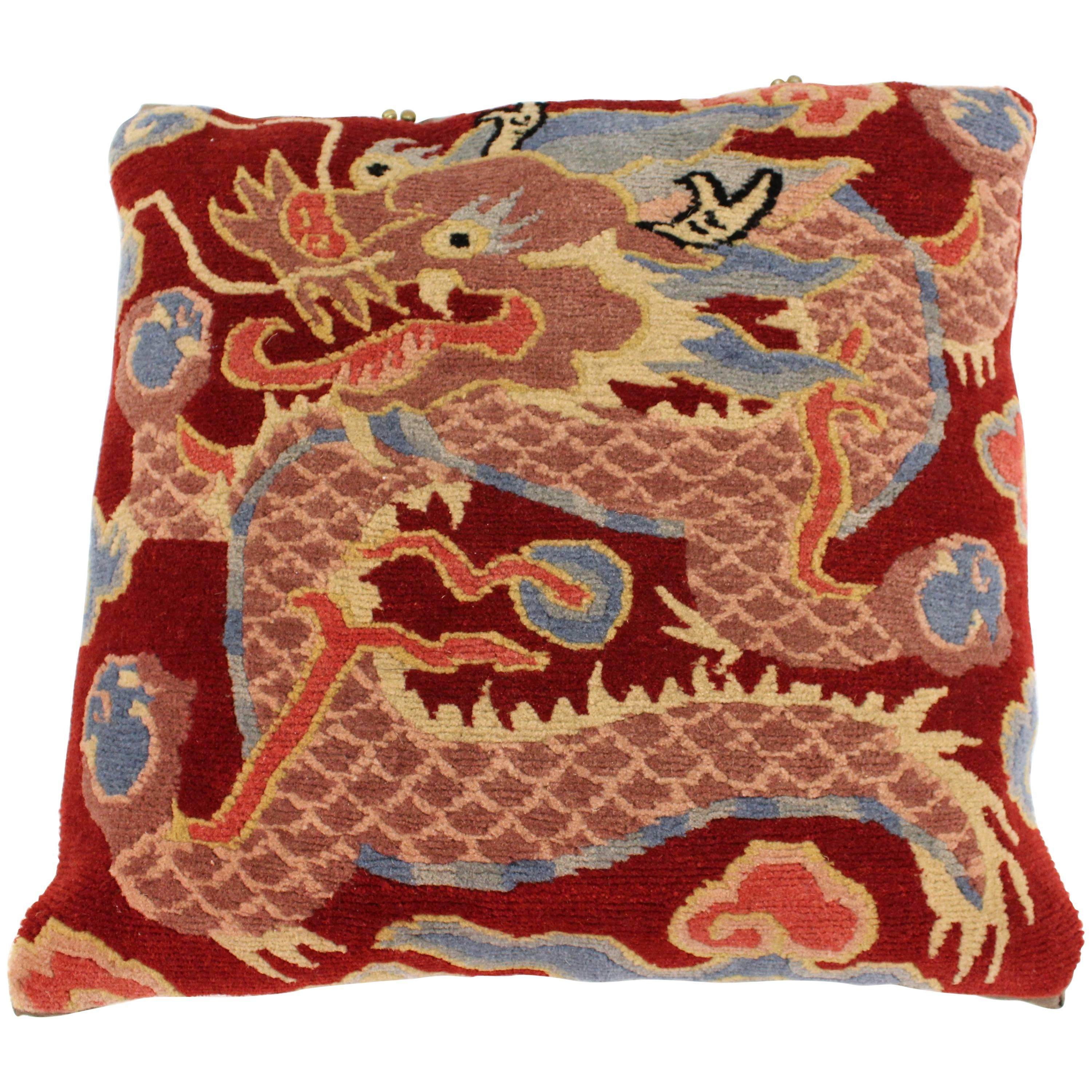 Asian Inspired Dragon Pillow in Wool