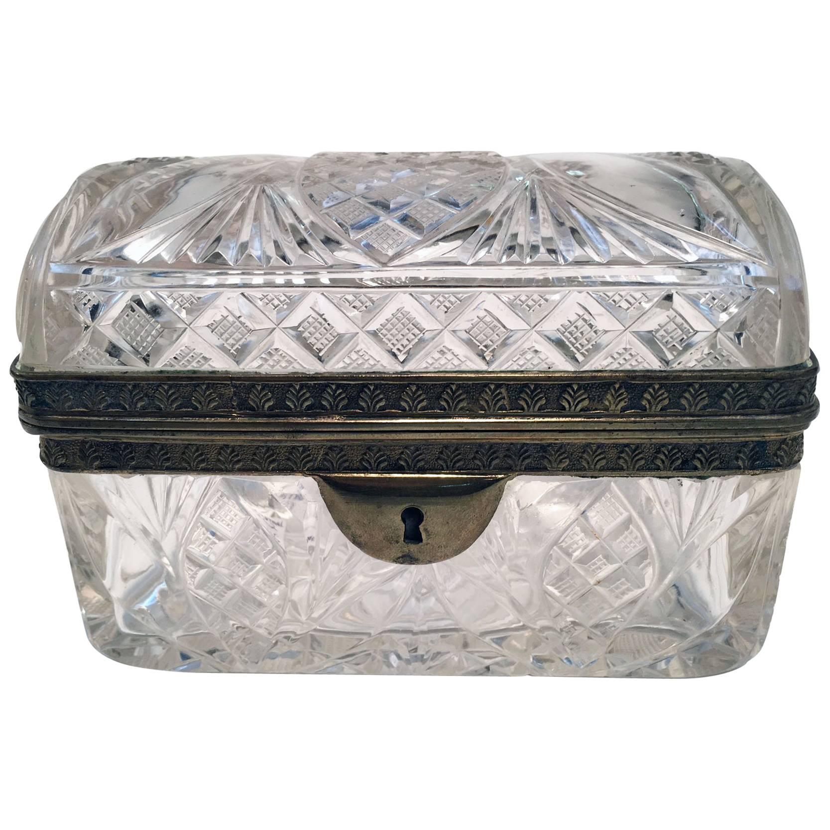 Cut Crystal and Gilt Bronze Dresser Box For Sale