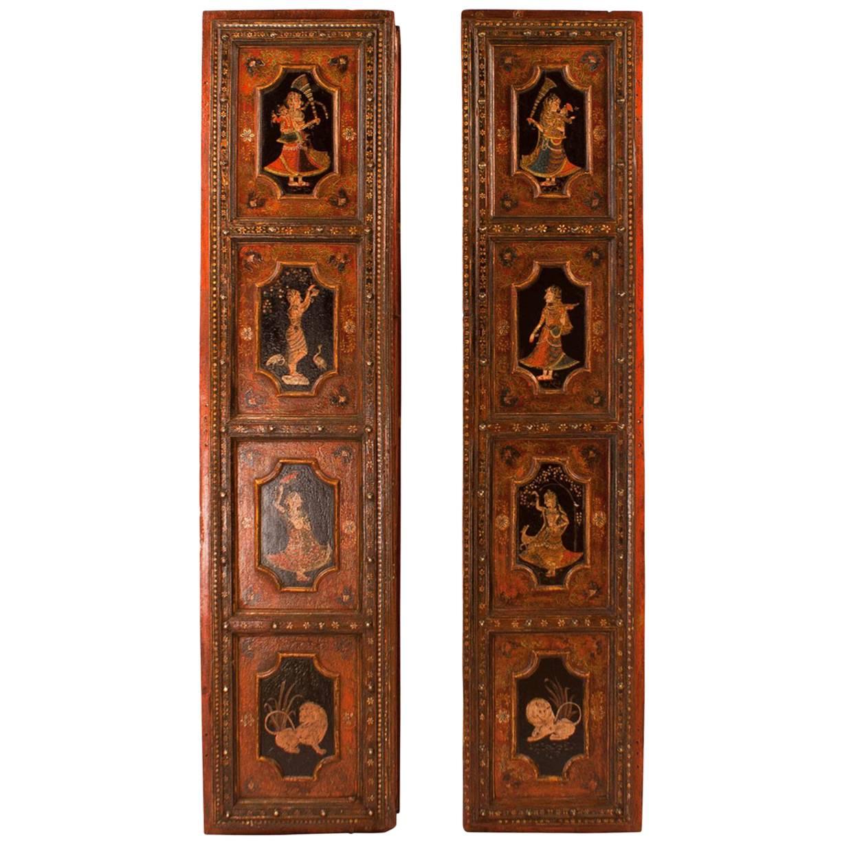 Pair of Painted Indian Palace Doors, circa 1830