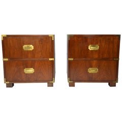 Pair of Baker Campaign Style Nightstands